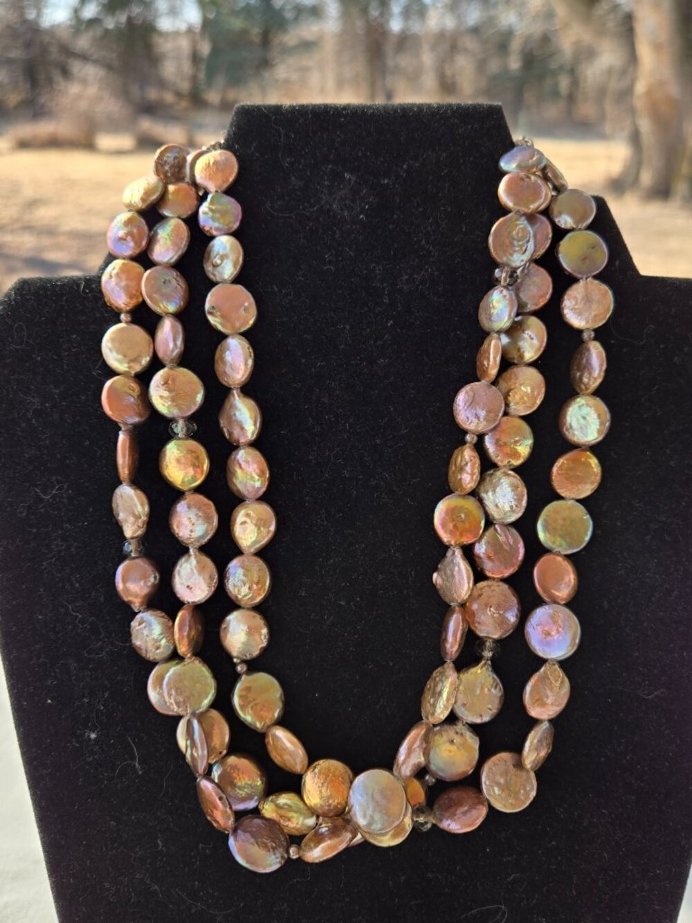Statement SILPADA Bronze Coin Freshwater Pearl 3-Strand Necklace 925 claw clasp
